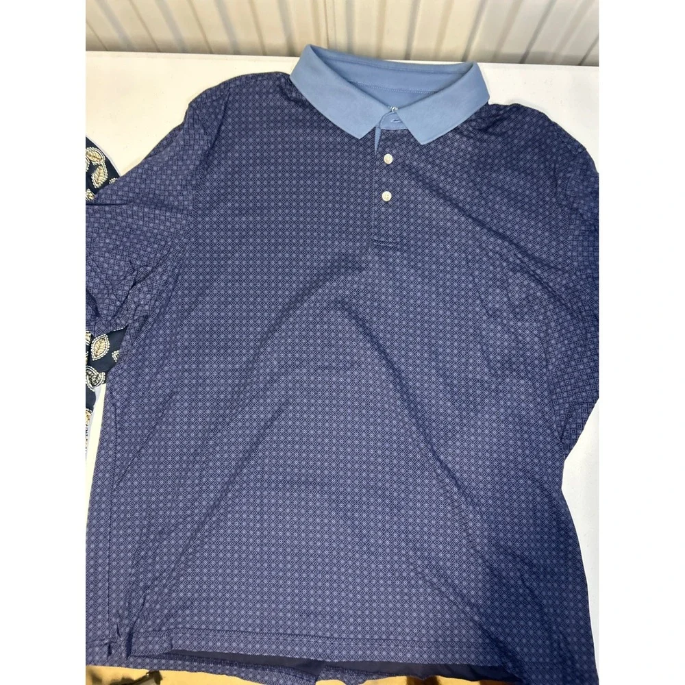 UNTUCKit Polo Shirt Mens XXL Blue 2 Pc Bundle Leaf Geometric Short Sleeve Cotton